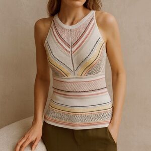 White House Black Market Peach All Over Stripe Tank Size Small